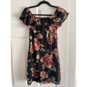 Stella Luce Women's XL Off Shoulder Dress Whimsigoth Dark Floral